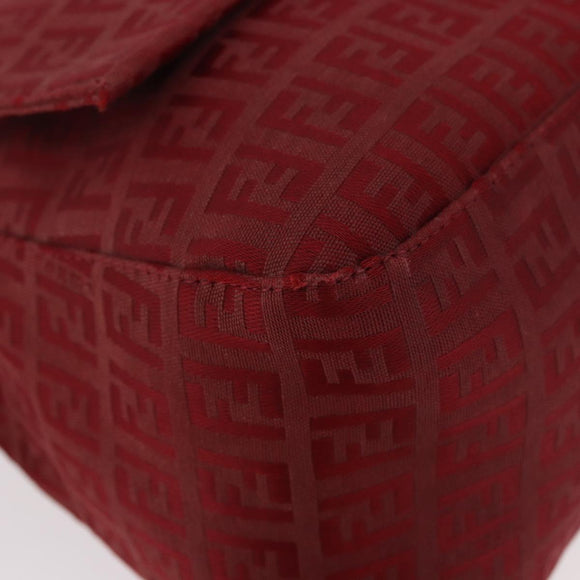 FENDI Zucchino Canvas Mamma Baguette Shoulder Bag Red Gold Auth am11906A