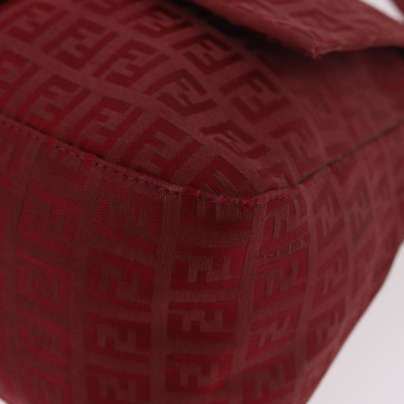 FENDI Zucchino Canvas Mamma Baguette Shoulder Bag Red Gold Auth am11906A