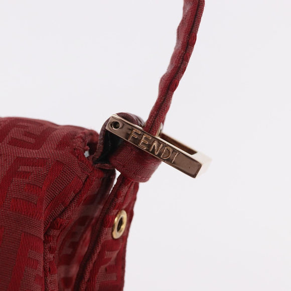 FENDI Zucchino Canvas Mamma Baguette Shoulder Bag Red Gold Auth am11906A