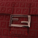 FENDI Zucchino Canvas Mamma Baguette Shoulder Bag Red Gold Auth am11906A-18