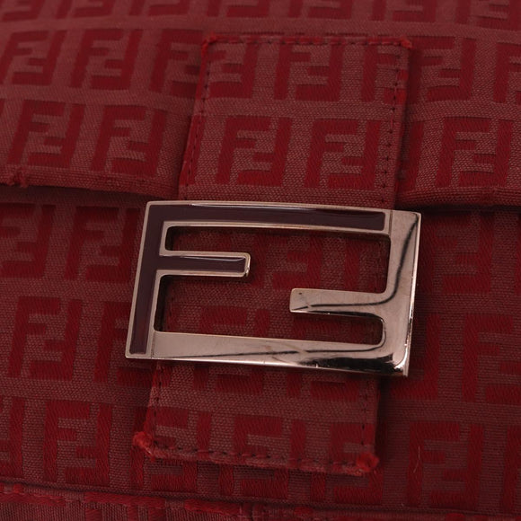 FENDI Zucchino Canvas Mamma Baguette Shoulder Bag Red Gold Auth am11906A
