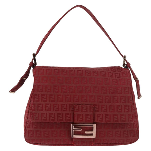 FENDI Zucchino Canvas Mamma Baguette Shoulder Bag Red Gold Auth am11906A