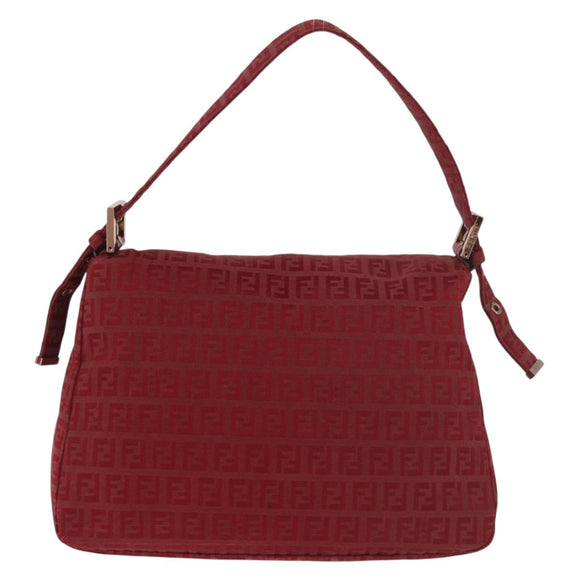 FENDI Zucchino Canvas Mamma Baguette Shoulder Bag Red Gold Auth am11906A