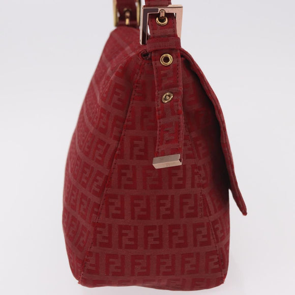 FENDI Zucchino Canvas Mamma Baguette Shoulder Bag Red Gold Auth am11906A