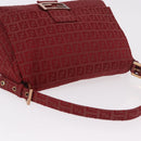 FENDI Zucchino Canvas Mamma Baguette Shoulder Bag Red Gold Auth am11906A-6