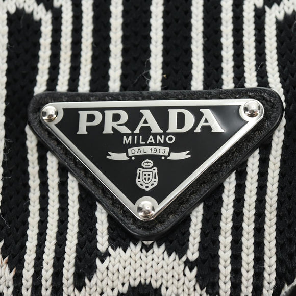 PRADA Shoney Jacquard Shoulder Bag Wool Black White Silver Auth am11907SAM