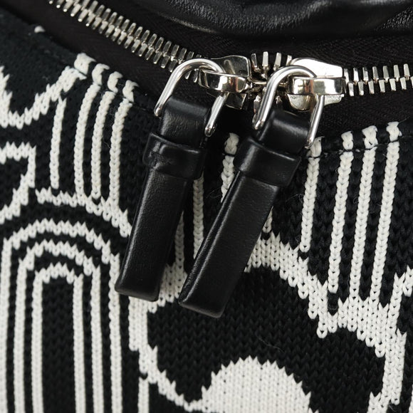PRADA Shoney Jacquard Shoulder Bag Wool Black White Silver Auth am11907SAM