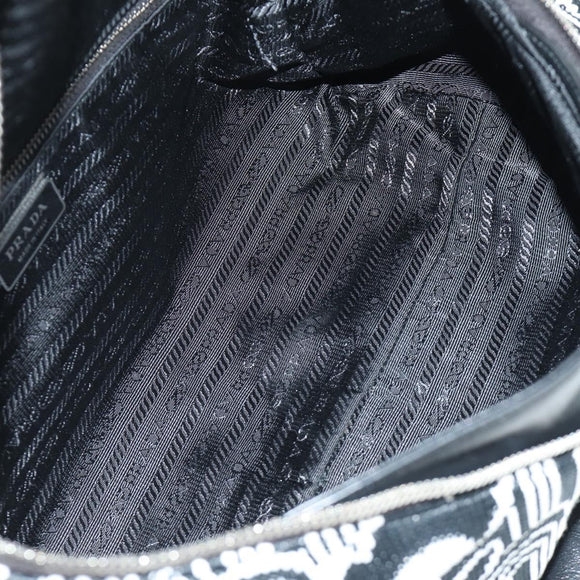 PRADA Shoney Jacquard Shoulder Bag Wool Black White Silver Auth am11907SAM