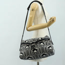PRADA Shoney Jacquard Shoulder Bag Wool Black White Silver Auth am11907SAM-26
