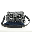 PRADA Shoney Jacquard Shoulder Bag Wool Black White Silver Auth am11907SAM-27