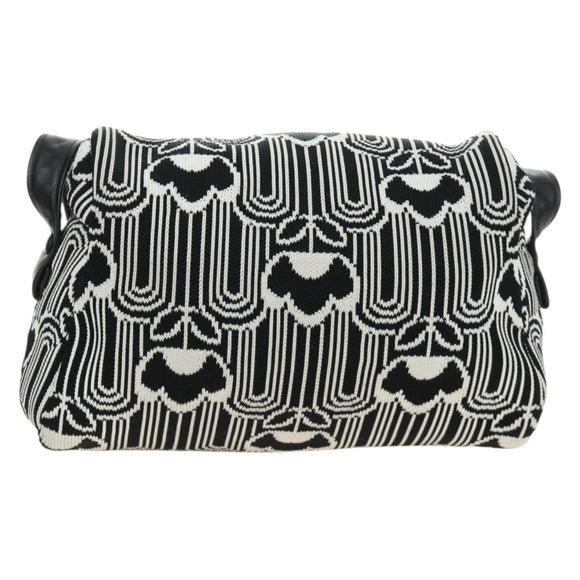 PRADA Shoney Jacquard Shoulder Bag Wool Black White Silver Auth am11907SAM