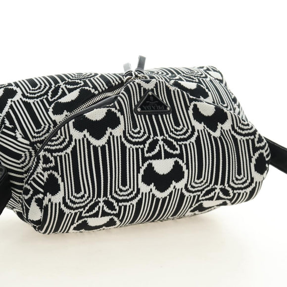 PRADA Shoney Jacquard Shoulder Bag Wool Black White Silver Auth am11907SAM