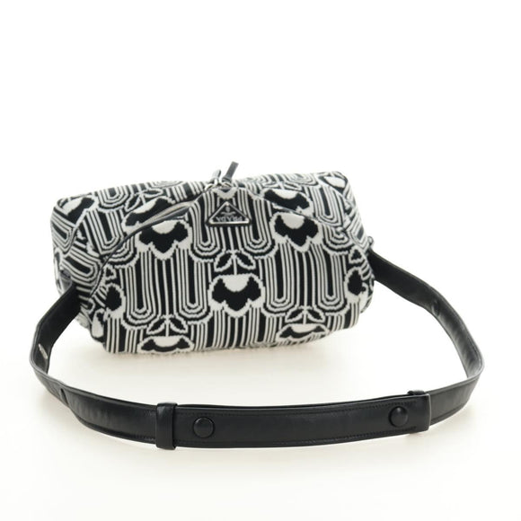 PRADA Shoney Jacquard Shoulder Bag Wool Black White Silver Auth am11907SAM