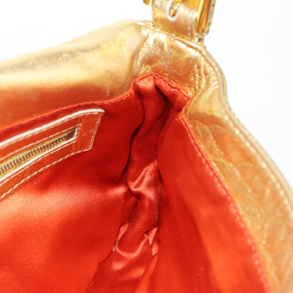 FENDI Mamma Baguette Shoulder Bag Leather Gold Auth am11909SM
