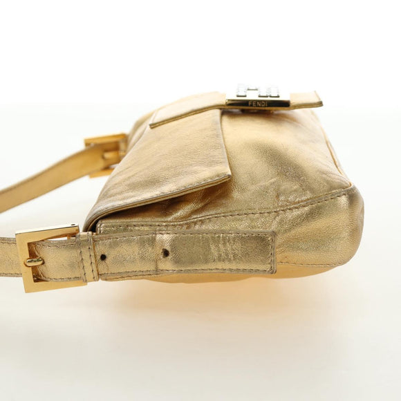 FENDI Mamma Baguette Shoulder Bag Leather Gold Auth am11909SM