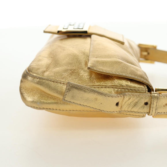 FENDI Mamma Baguette Shoulder Bag Leather Gold Auth am11909SM