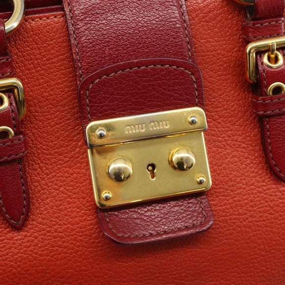 Miu Miu Ready Lock Hand Bag Leather 2way Orange Red Gold Auth am11916A