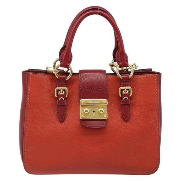 Miu Miu Ready Lock Hand Bag Leather 2way Orange Red Gold Auth am11916A