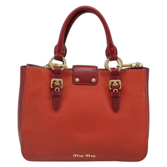 Miu Miu Ready Lock Hand Bag Leather 2way Orange Red Gold Auth am11916A