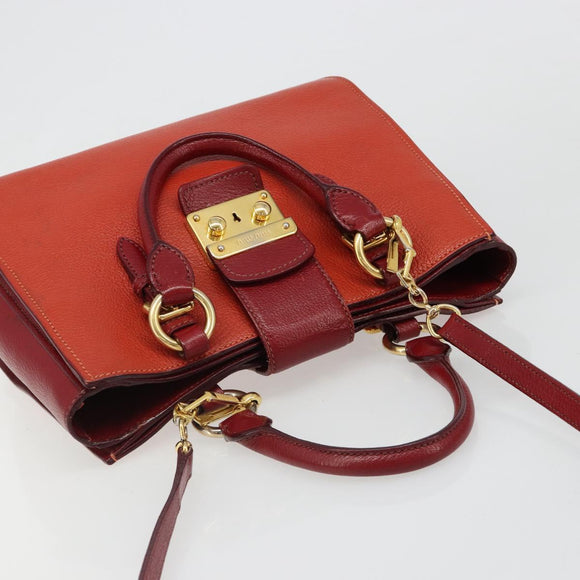 Miu Miu Ready Lock Hand Bag Leather 2way Orange Red Gold Auth am11916A
