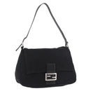FENDI Mamma Baguette GM Shoulder Bag Cotton Jersey Black Silver Auth am11919-1