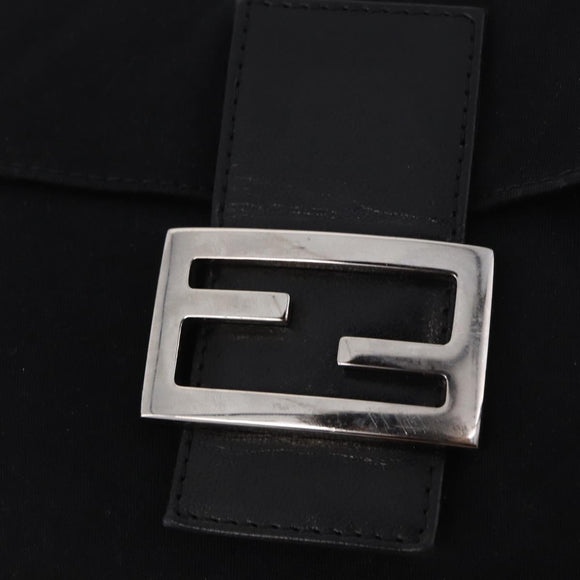 FENDI Mamma Baguette GM Shoulder Bag Cotton Jersey Black Silver Auth am11919