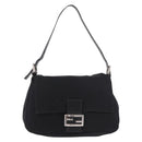 FENDI Mamma Baguette GM Shoulder Bag Cotton Jersey Black Silver Auth am11919-2