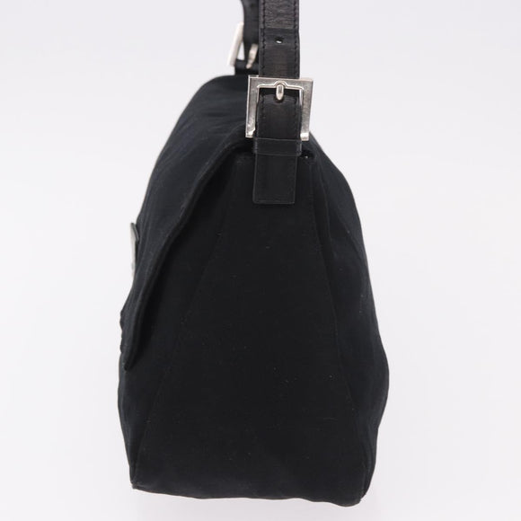 FENDI Mamma Baguette GM Shoulder Bag Cotton Jersey Black Silver Auth am11919