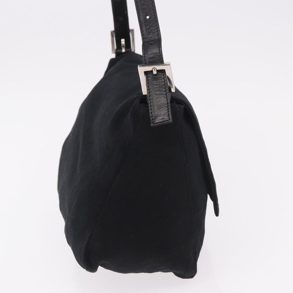 FENDI Mamma Baguette GM Shoulder Bag Cotton Jersey Black Silver Auth am11919