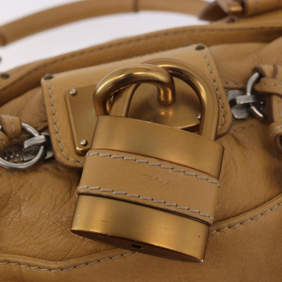 Chloe Paddington Hand Bag Leather Beige Gold Silver Auth am11920V