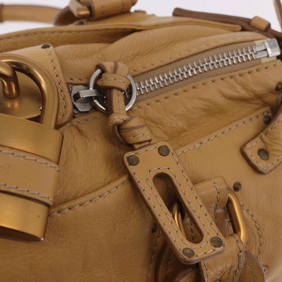 Chloe Paddington Hand Bag Leather Beige Gold Silver Auth am11920V