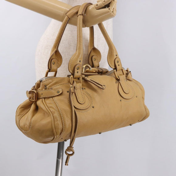 Chloe Paddington Hand Bag Leather Beige Gold Silver Auth am11920V
