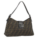FENDI Zucca Canvas Mamma Baguette Shoulder Bag Black Brown Auth am11921A-1