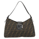 FENDI Zucca Canvas Mamma Baguette Shoulder Bag Black Brown Auth am11921A-13