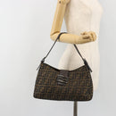 FENDI Zucca Canvas Mamma Baguette Shoulder Bag Black Brown Auth am11921A-25