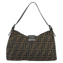 FENDI Zucca Canvas Mamma Baguette Shoulder Bag Black Brown Auth am11921A-2