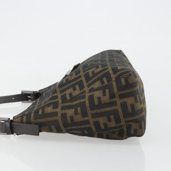 FENDI Zucca Canvas Mamma Baguette Shoulder Bag Black Brown Auth am11921A