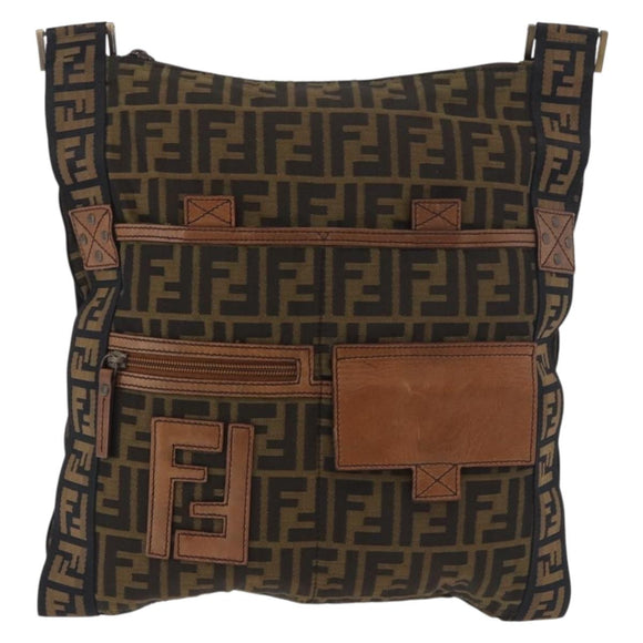 FENDI Zucca Canvas Shoulder Bag Black Brown Auth am11922V