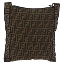 FENDI Zucca Canvas Shoulder Bag Black Brown Auth am11922V-2