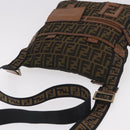 FENDI Zucca Canvas Shoulder Bag Black Brown Auth am11922V-6