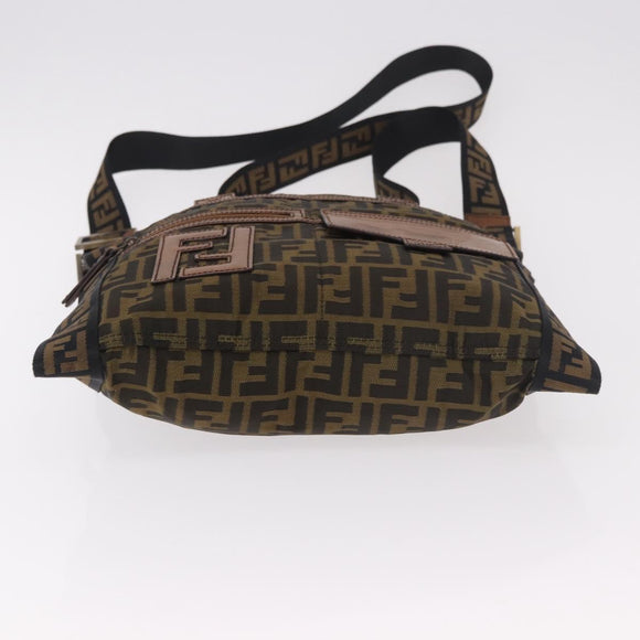 FENDI Zucca Canvas Shoulder Bag Black Brown Auth am11922V