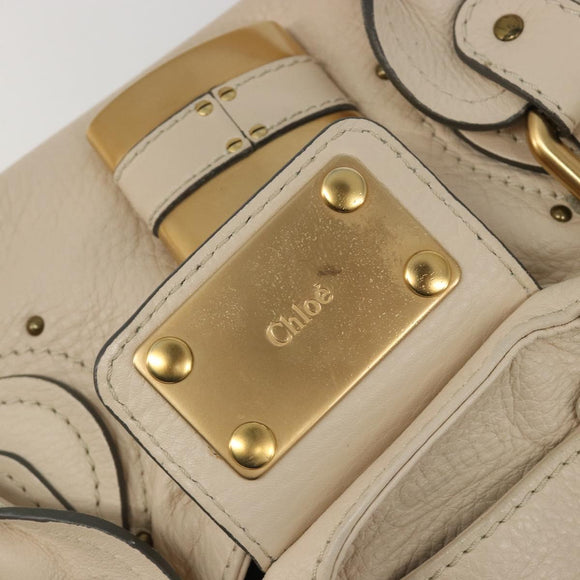 Chloe Paddington Hand Bag Leather Ivory Gold Silver Auth am11923V