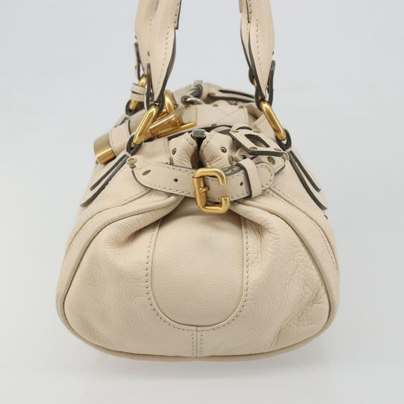 Chloe Paddington Hand Bag Leather Ivory Gold Silver Auth am11923V