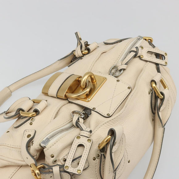 Chloe Paddington Hand Bag Leather Ivory Gold Silver Auth am11923V