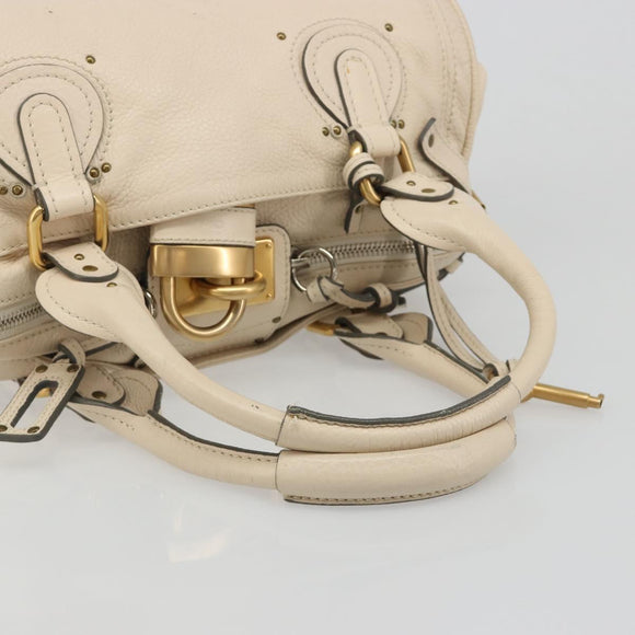 Chloe Paddington Hand Bag Leather Ivory Gold Silver Auth am11923V