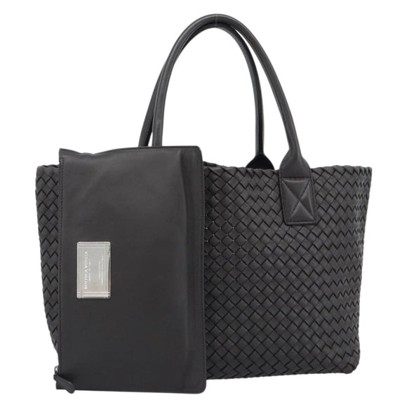 BOTTEGA VENETA INTRECCIATO Cabas PM Tote Bag Leather Dark Brown Auth am11927SM