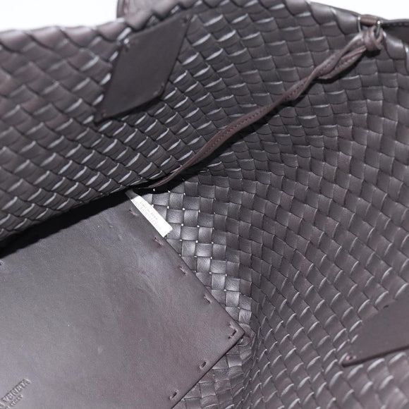 BOTTEGA VENETA INTRECCIATO Cabas PM Tote Bag Leather Dark Brown Auth am11927SM