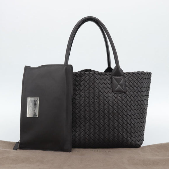 BOTTEGA VENETA INTRECCIATO Cabas PM Tote Bag Leather Dark Brown Auth am11927SM