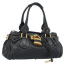 Chloe Paddington Hand Bag Leather Black Gold Silver Auth am11929M-1
