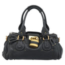 Chloe Paddington Hand Bag Leather Black Gold Silver Auth am11929M-13